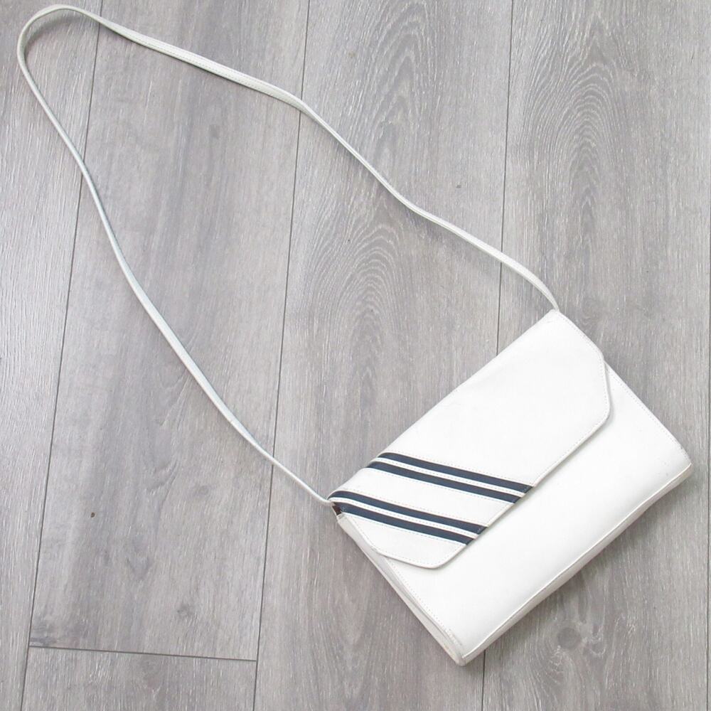 Vtg Phillipe Crossbody Handbag White Blue Striped Leather Clutch Shoulder Bag